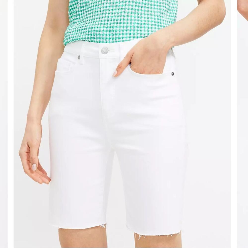 LOFT Womens 29/8 Fresh Cut High Rise Denim Bike Shorts in White NEW